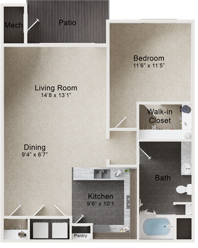 the floor plan for a two bedroom apartment at The Outlook Ridge Apartments