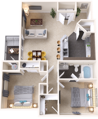 a floor plan of a two bedroom apartment at The Outlook Ridge Apartments